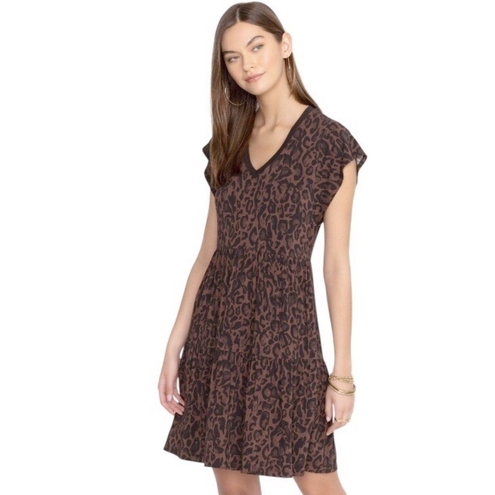 Johnny Was Womens The Janie Favorite Tiered V‎ Neck Knit Midi Cheetah Dress Sz L